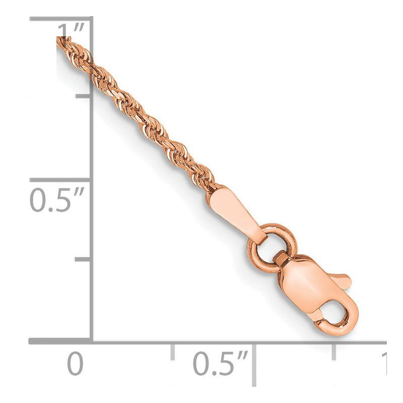 14K Rose Gold 10 inch 1.5mm Diamond-cut Rope with Lobster Clasp Anklet-012R-10