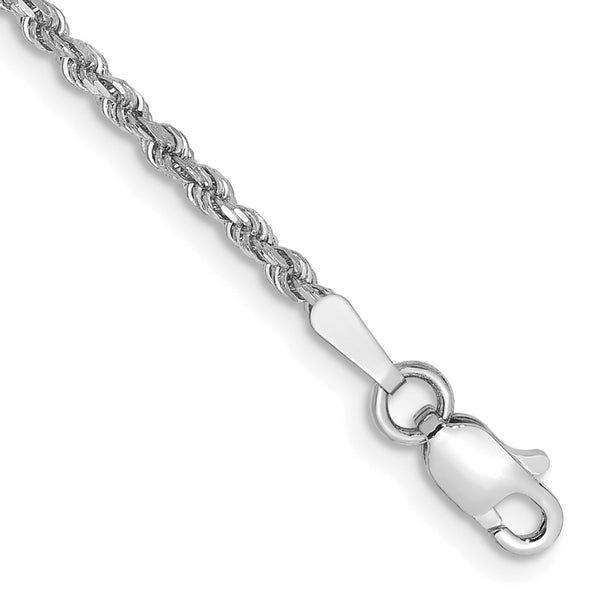 14K White Gold 10 inch 1.75mm Diamond-cut Rope with Lobster Clasp Anklet-014W-10