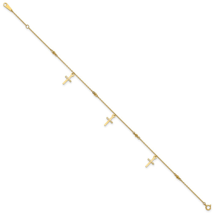 10k Polished and Textured Cross 9in Plus 1in ext. Anklet-10ANK267-9