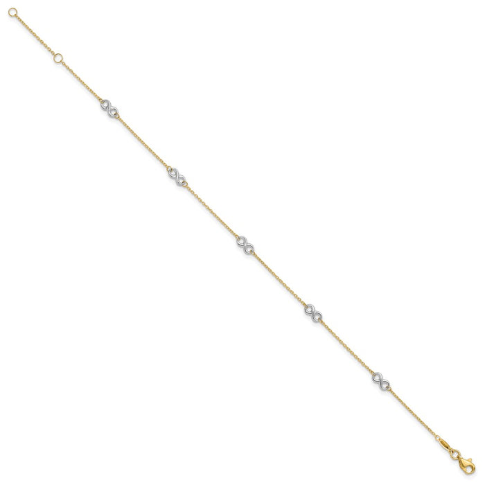 10K Two-tone Polished Infinity 9in Plus 1 in ext. Anklet-10ANK316-9