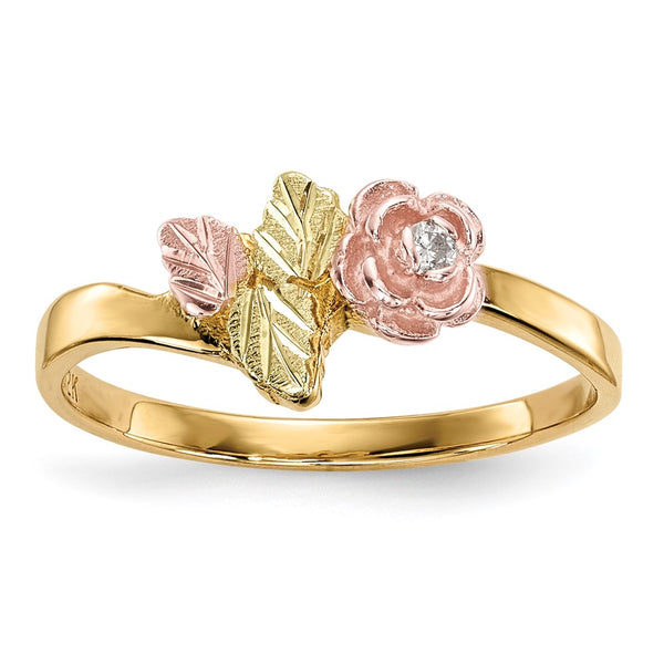 10k Tri-Color Black Hills Gold Diamond Rose Ring-10BH685