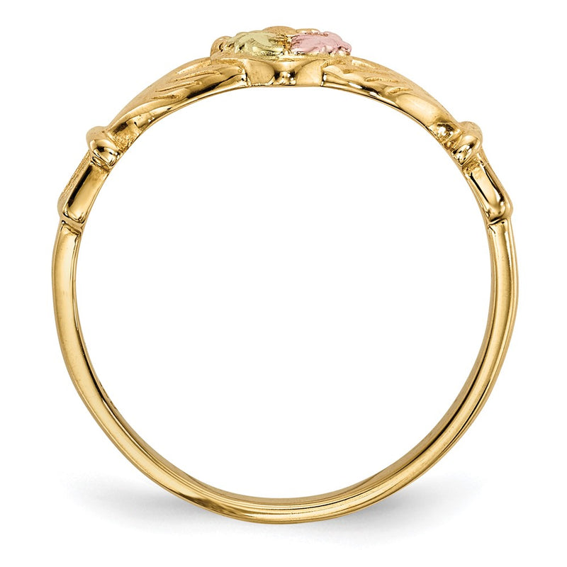 10k Tri-Color Black Hills Gold Claddagh Ring-10BH709