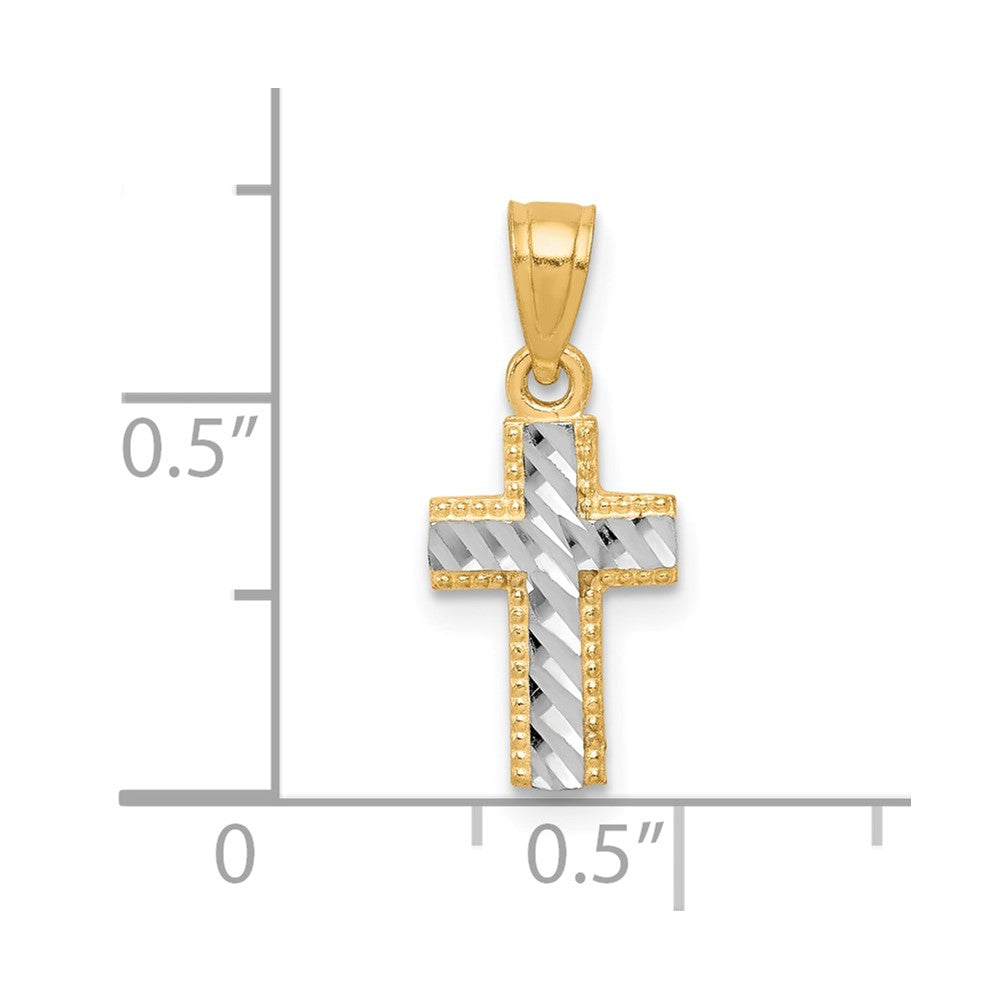 10k & Rhodium Tiny Diamond-Cut Cross Pendant-10C1093