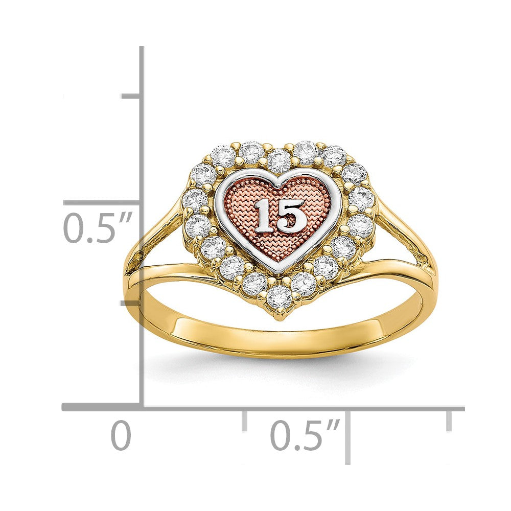10k Two-tone with White Rhodium Sweet 15 CZ Heart Ring-10C1220