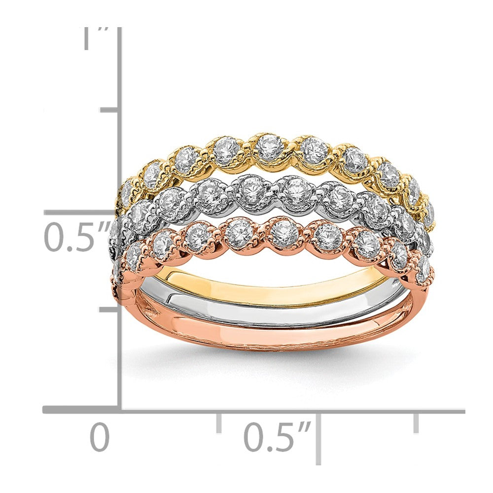 10K Tri-color Set of Three Stackable CZ Rings-10C1384