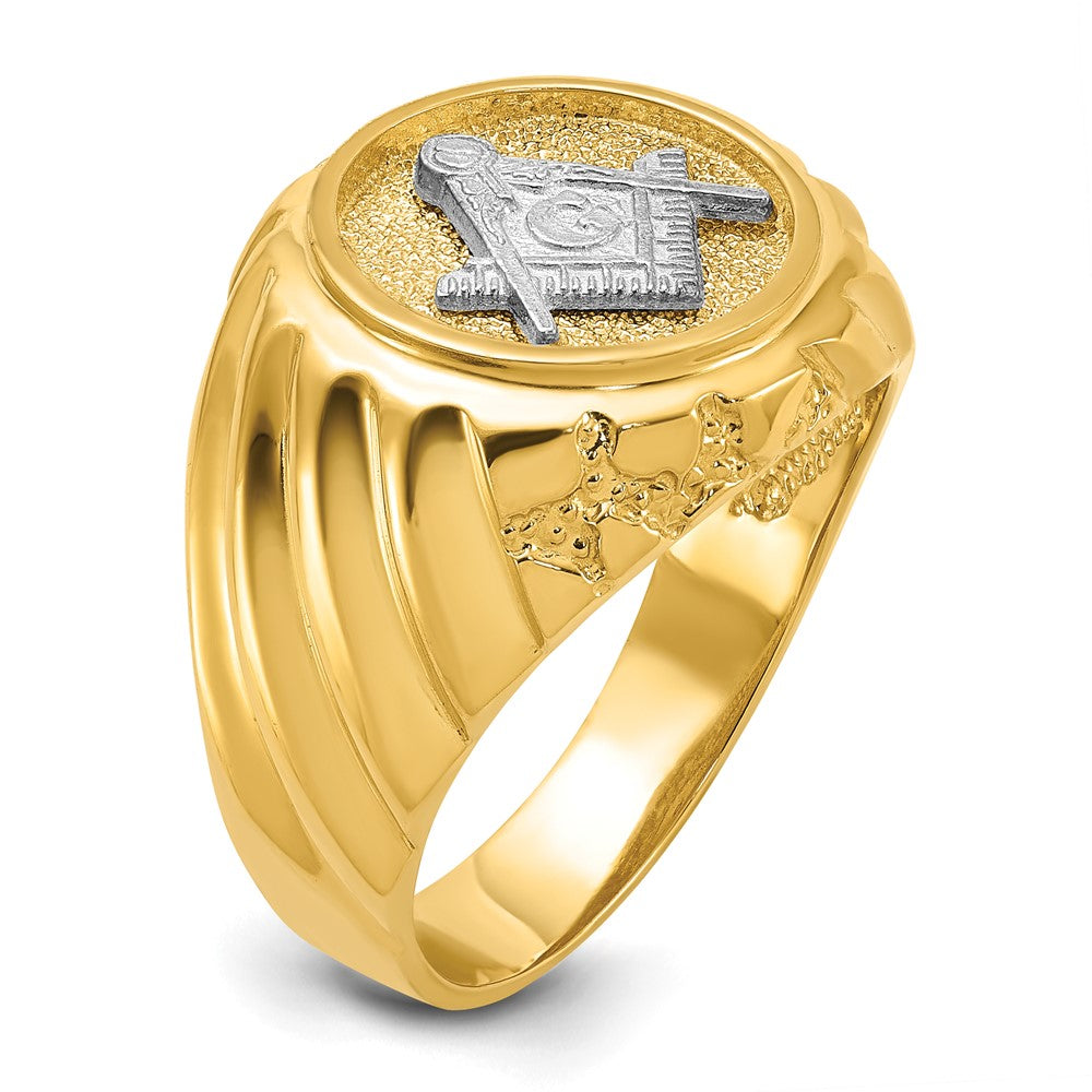 10k Two-tone Men's Polished and Textured Masonic Ring-10C1423
