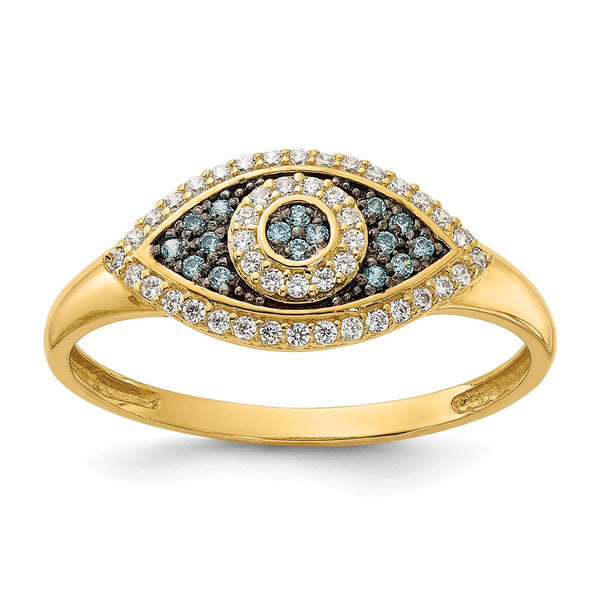 10K Polished Blue and White CZ Evil Eye Ring-10C1504