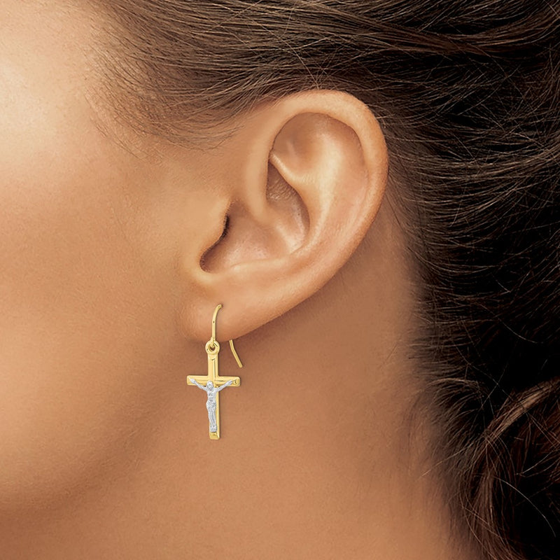 10k Two-tone Polished Crucifix Earrings-10ER298