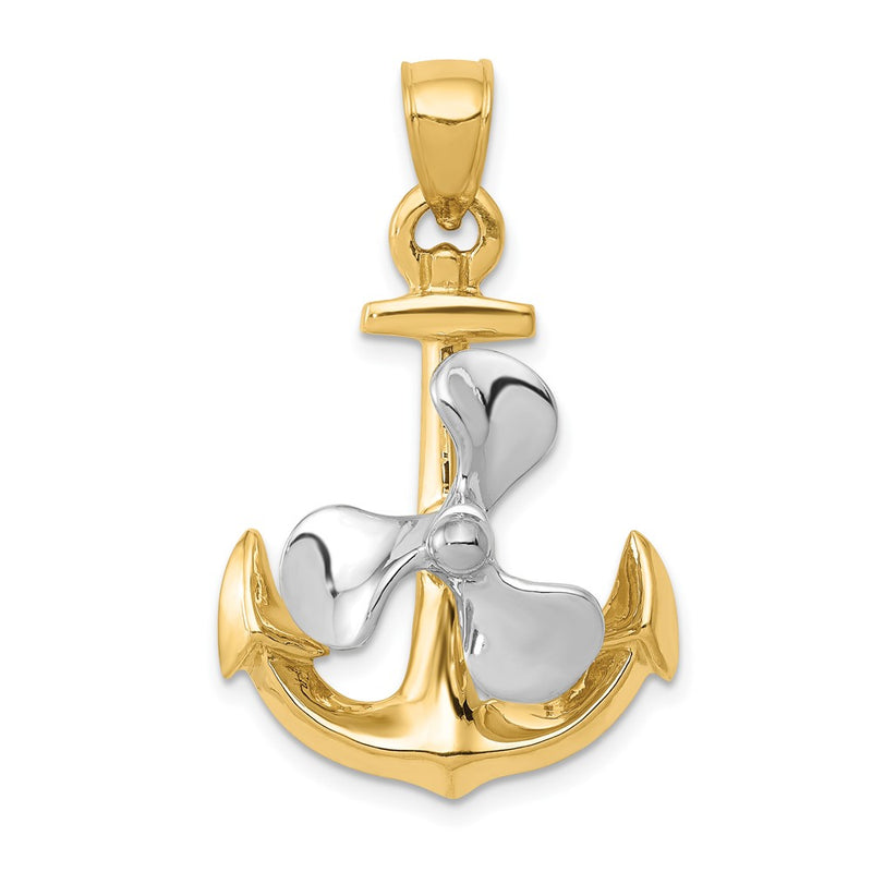 10k Two-tone 3-D Anchor w/Moveable Propeller Pendant-10K1891