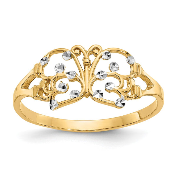 10k w/ Rhodium Diamond-cut Butterfly Ring-10K2067