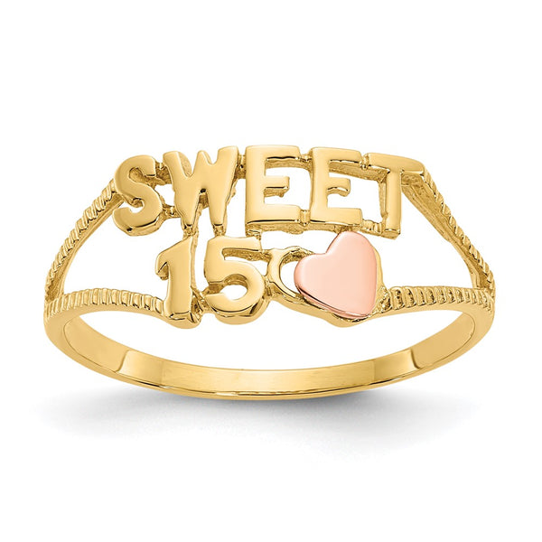 10K Two-tone Sweet 15 Heart Ring-10K3884