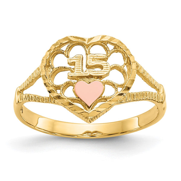 10K Two-tone Diamond Cut 15 Heart Ring-10K3886