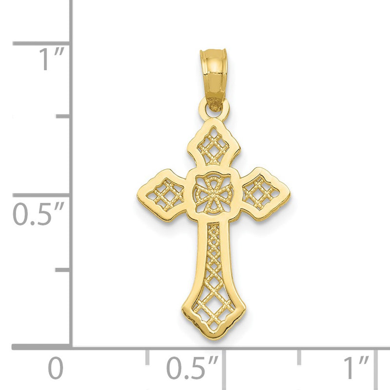 10K Gold Polished Cross W/Lace Center and Arrow Tips Pendant-10K5457