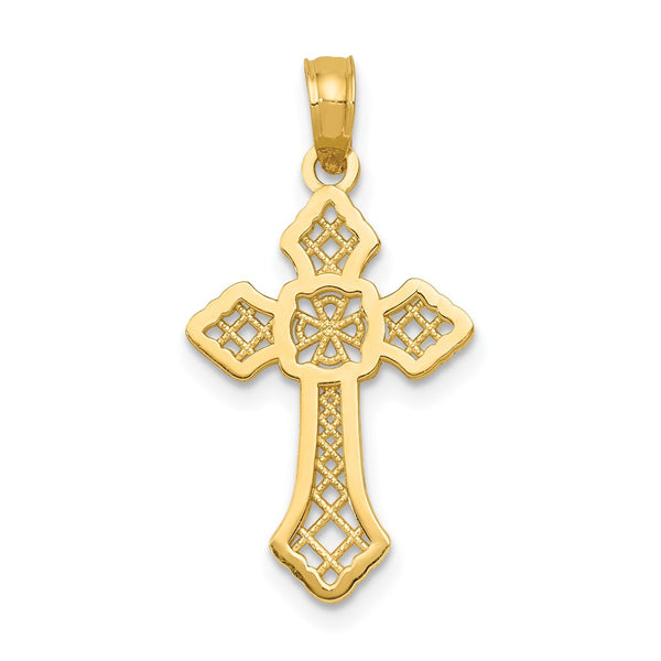 10K Gold Polished Cross W/Lace Center and Arrow Tips Pendant-10K5457