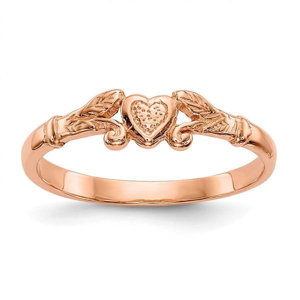 10K Rose Gold Textured Mini Heart Baby Ring-10K5793