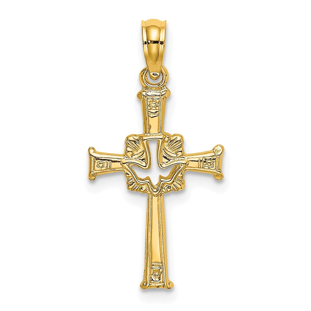 10K Polished and Engraved Cross and Dove Charm-10K8368