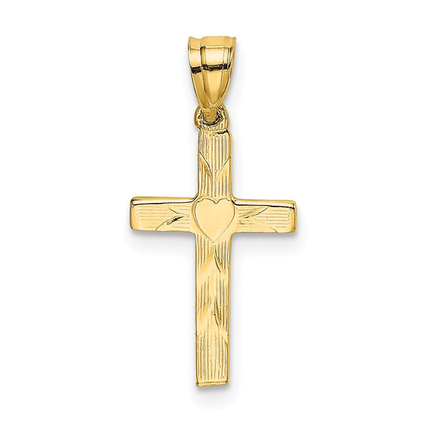 10K Polished and Engraved Cross W/ Heart Center Charm-10K8374