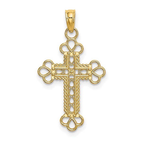 10K Textured and Cut-Out W/ Rope Frame Block Cross Charm-10K8407