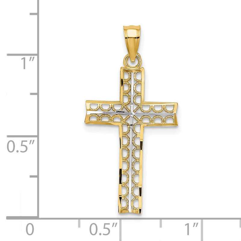 10K w/ Rhodium D/C Filigree Cross Pendant-10K9302