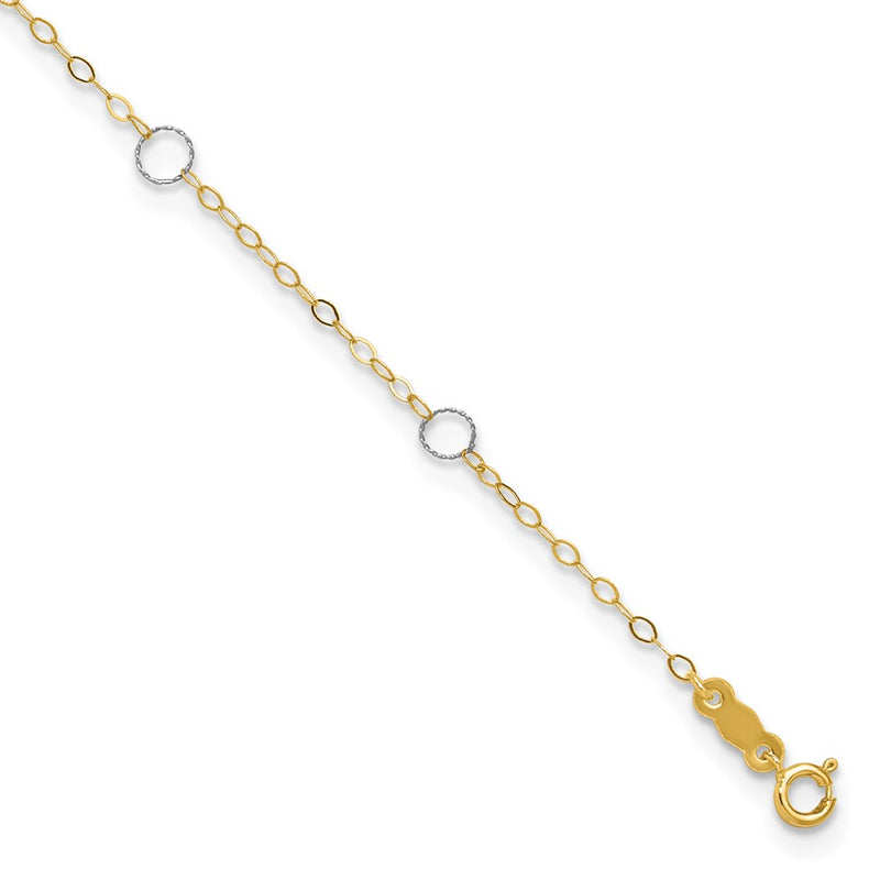 14k Two-Tone Circle 9in Plus 1in ext  Anklet-ANK184-9