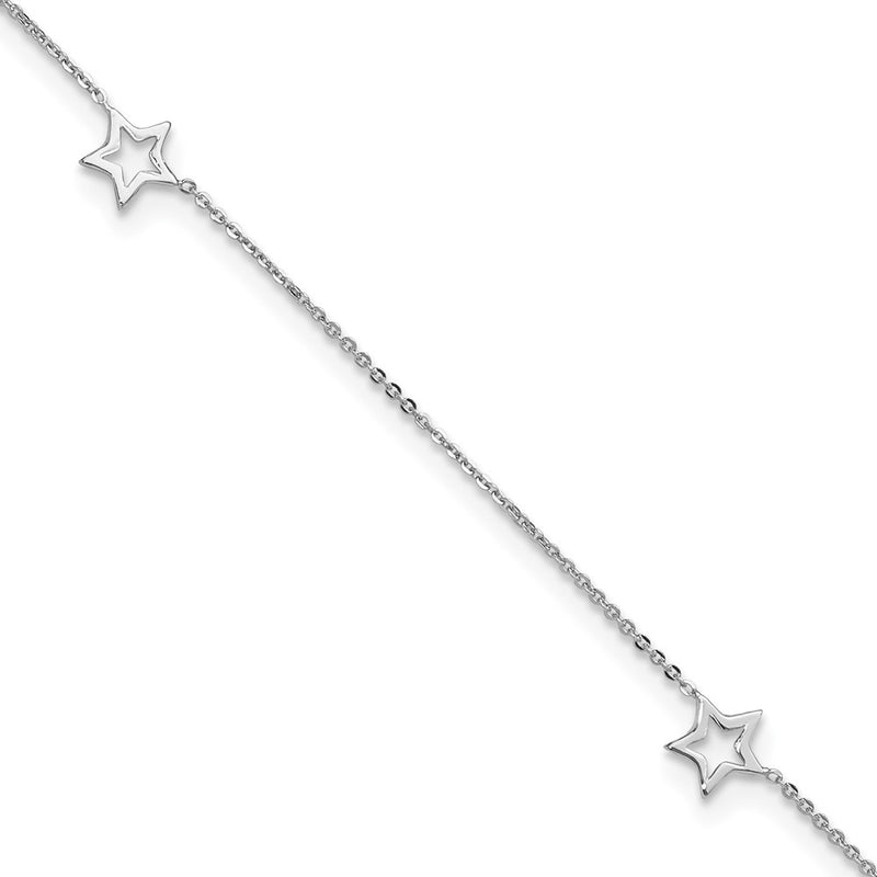 14K White Gold Adjustable Star 9in Plus 1in ext. Anklet-ANK200-9