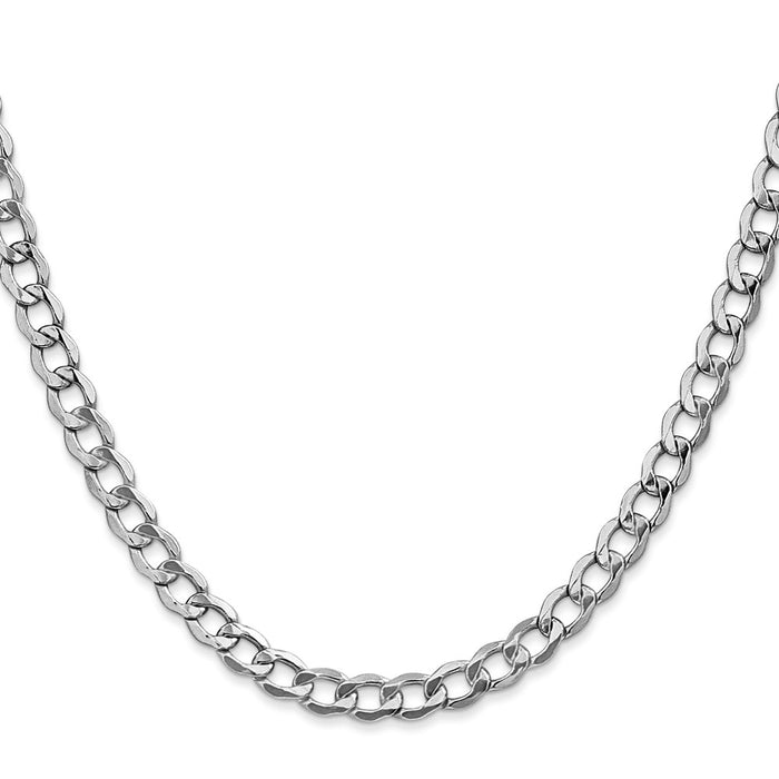 14K White Gold 26 inch 5.25mm Semi-Solid Curb with Lobster Clasp Chain-BC105-26