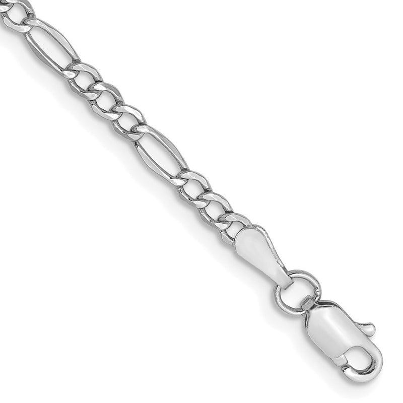 14K White Gold 9 inch 2.5mm Semi-Solid Figaro with Lobster Clasp Chain-BC119-9
