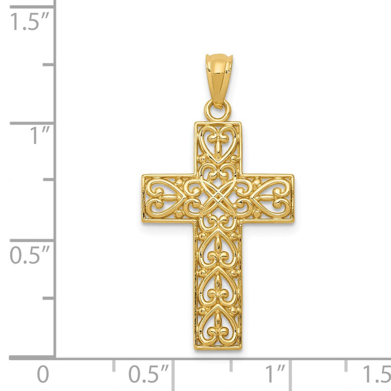 14k Diamond-cut Filigree Cross Pendant-C3604