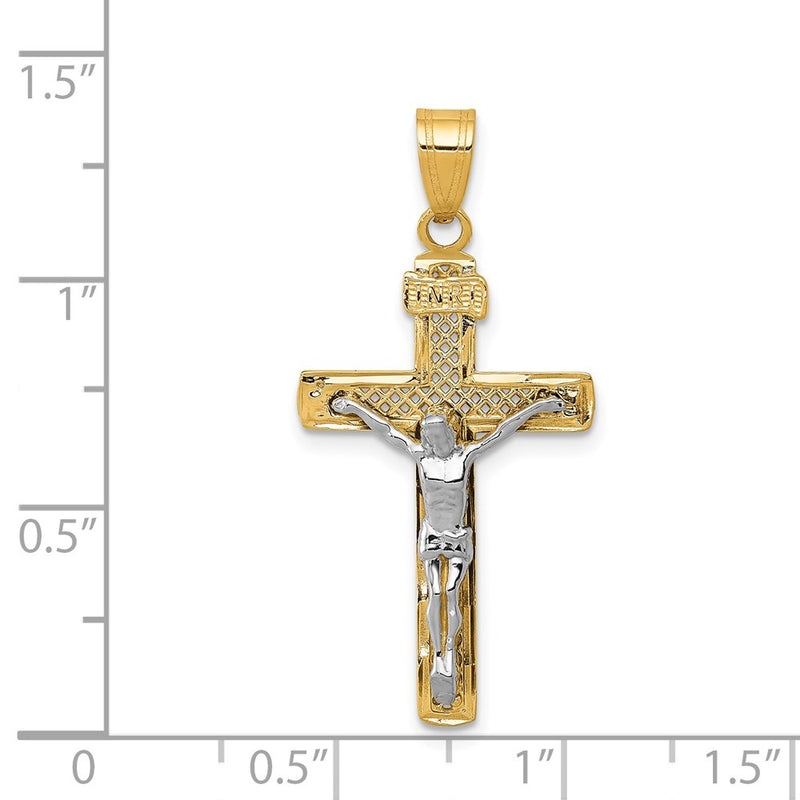 14K Two-tone Diamond-cut Lattice Cross w/Crucifix Pendant-C4348