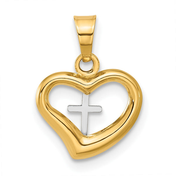 14K Two-tone Polished Cross in Heart Pendant-C4838