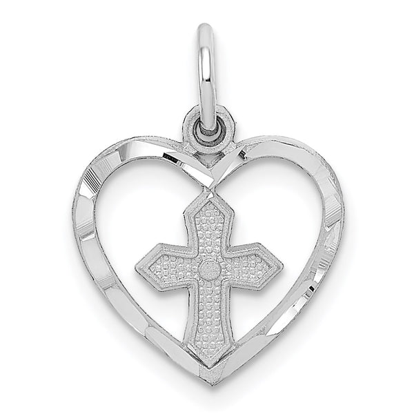 14k White Gold Cross in Heart Charm-CH133