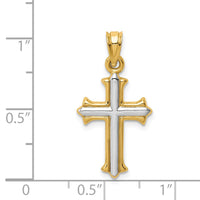14k w/Rhodium Reversible Hollow Cross Pendant-D3184