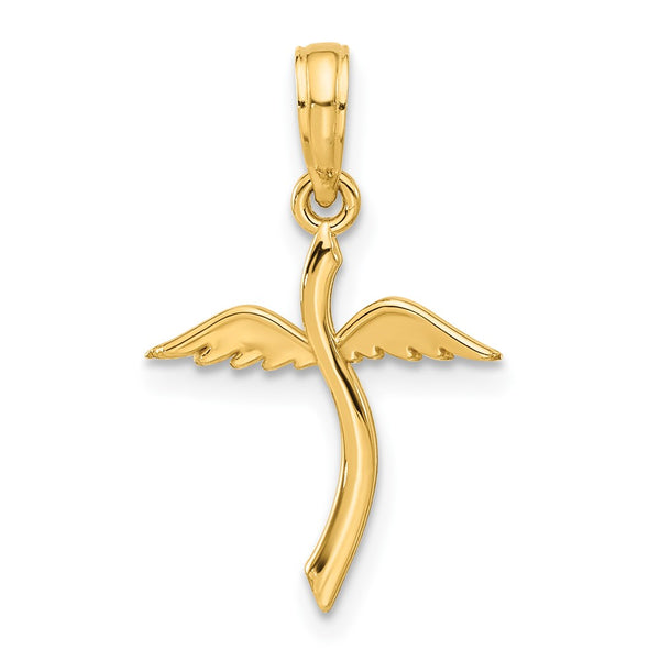 14k Polished Cross with Wings Pendant-D5298