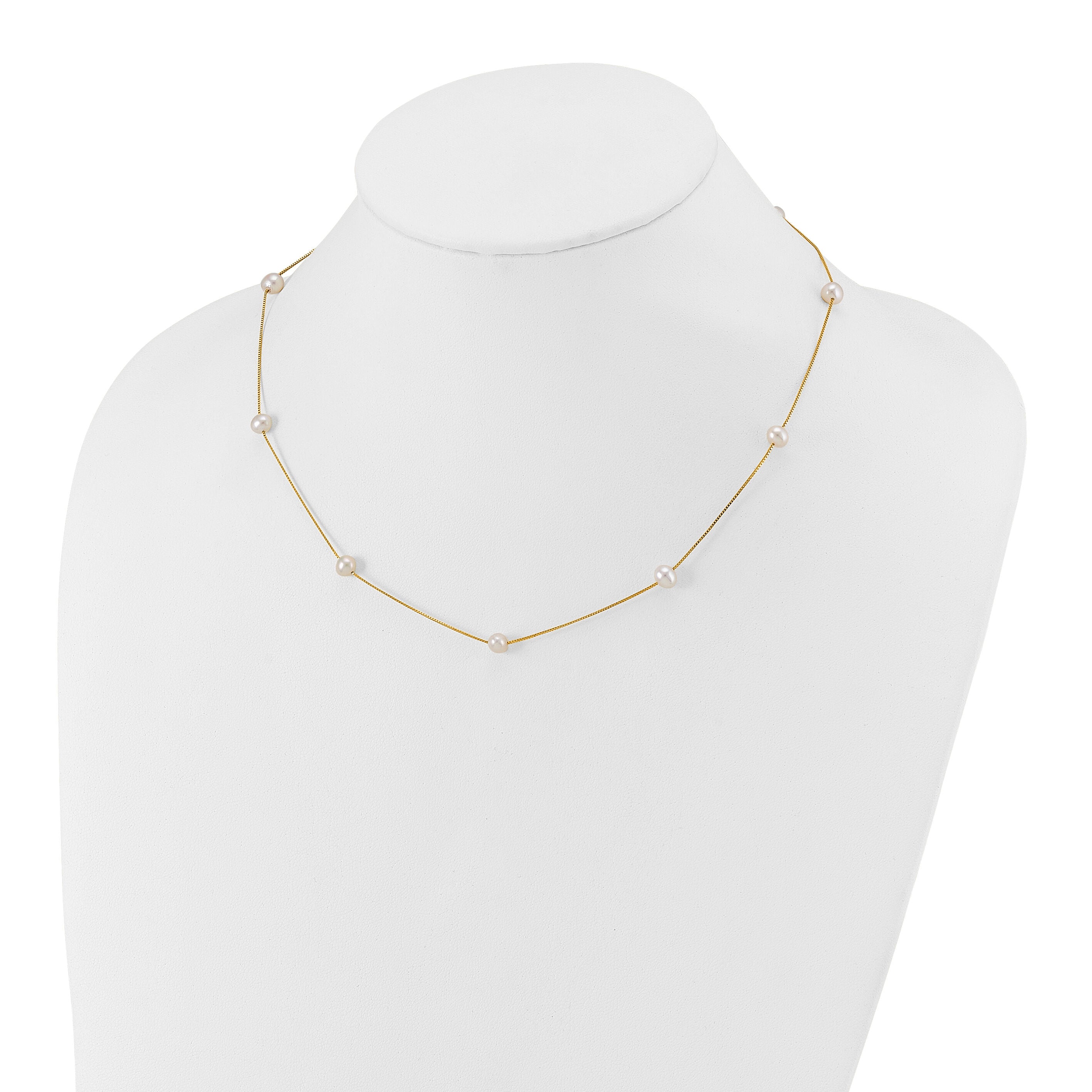 14K 5-6mm Near-Round White FWC Pearl 9-Station Necklace-XF772-18