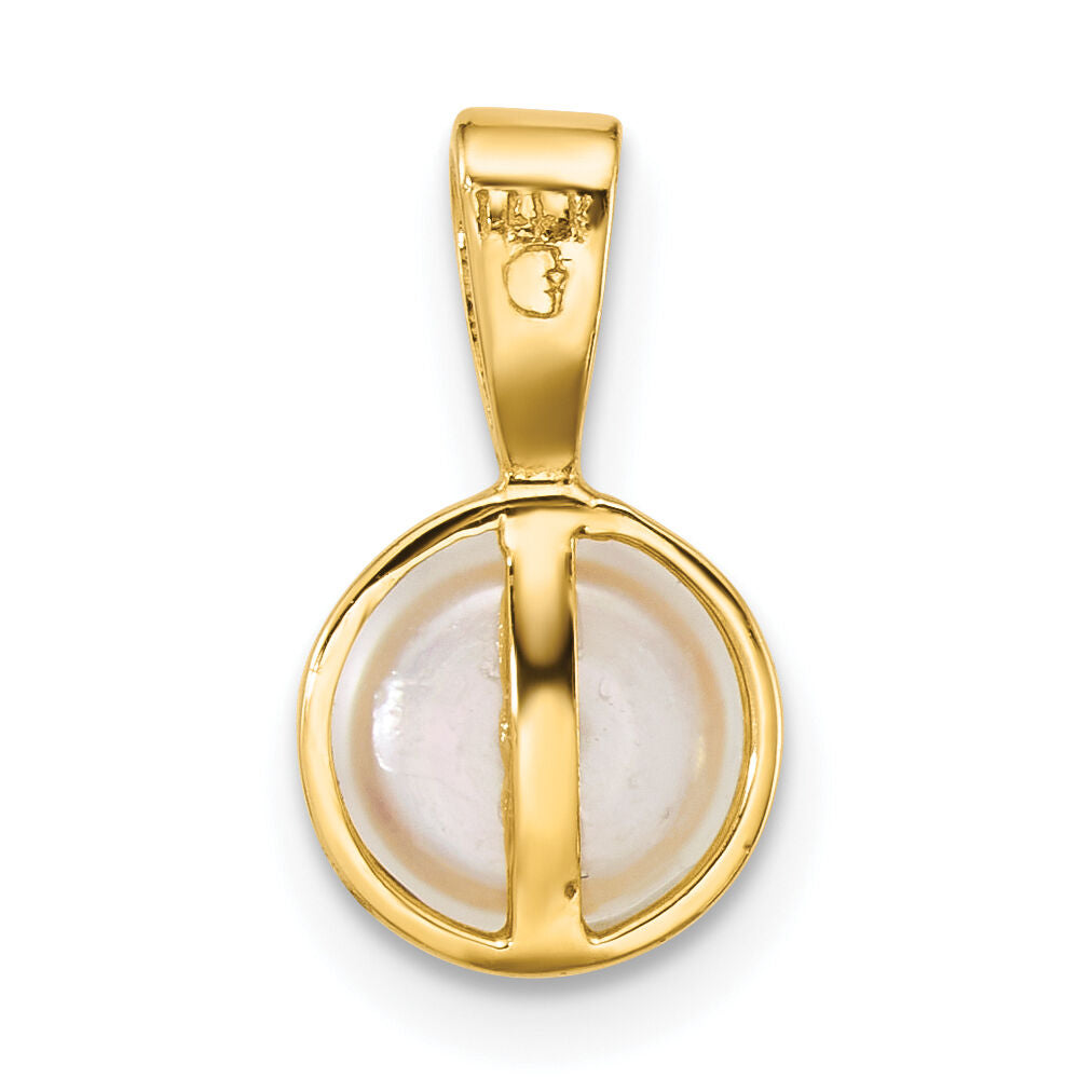 14k Polished 7-8mm Button Freshwater Cultured Pearl Pendant-XF884