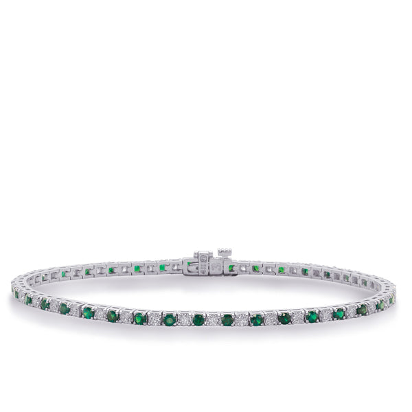 White Gold Emerald & Diamond Bracelet - B4101-4EWG