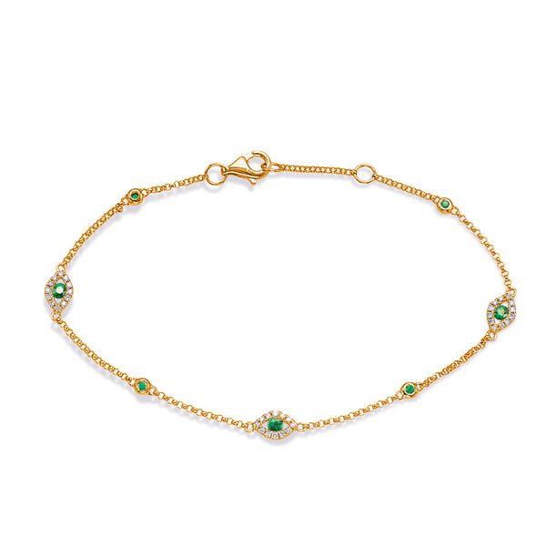 Yellow Gold Emerald & Diamond Bracelet - B4424-EYG
