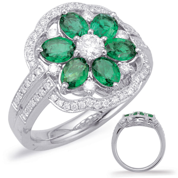 White Gold Emerald & Diamond Ring - C5759-EWG