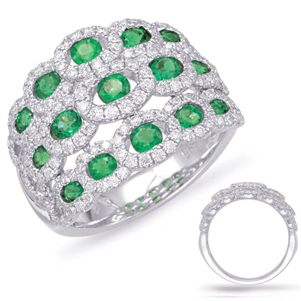 White Gold Emerald & Diamond Ring - C5795-EWG