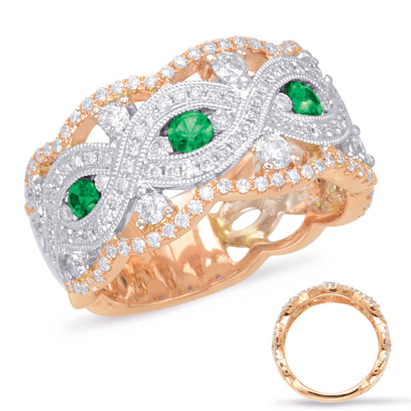 Rose & White Gold Emerald & Diamond Ring - C5799-ERW