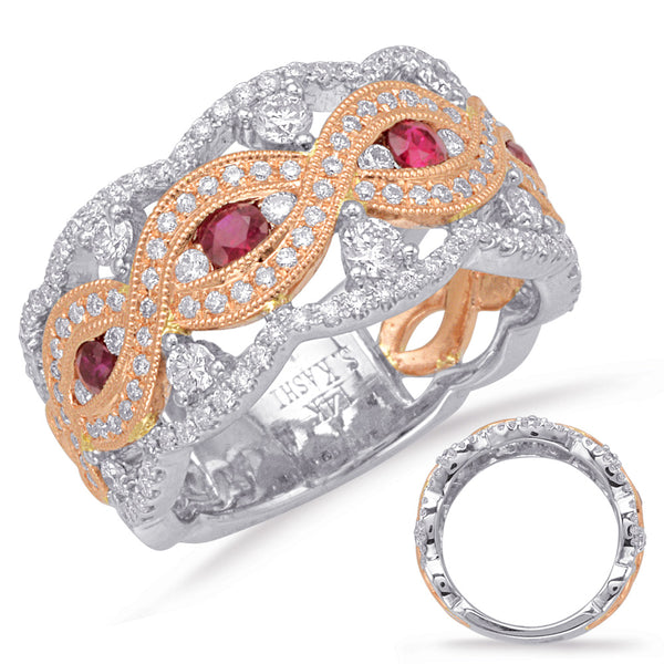 Rose & White Gold Ruby & Diamond Ring - C5799-RRW