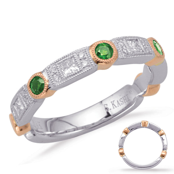 Rose & White Gold Emerald & Diamond Ring - C5804-ERW