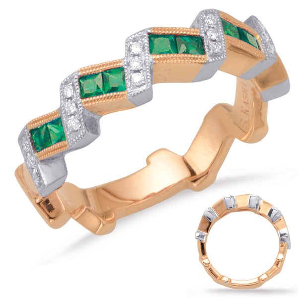 Rose & White Gold Emerald & Diamond Ring - C5805-ERW