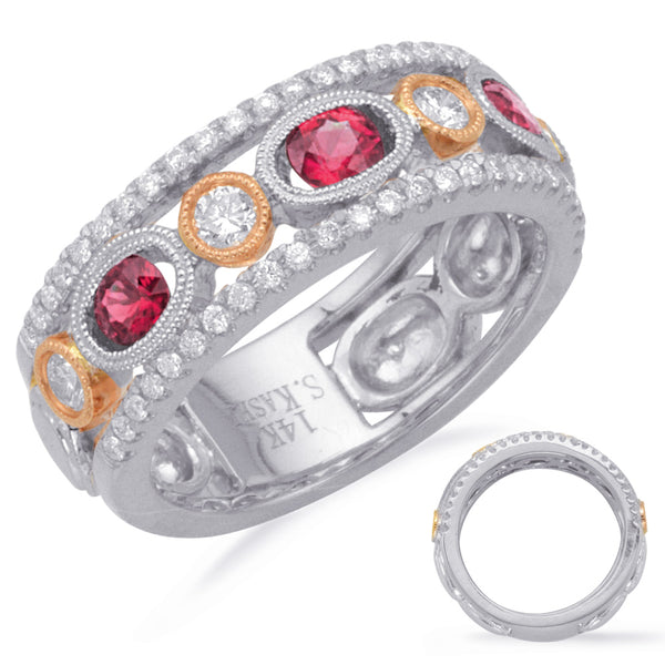 Rose & White Ruby & Diamond Ring - C5809-RRW