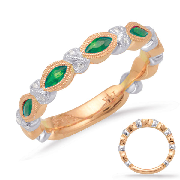 Rose & White Gold Emerald & Diamond Ring - C5810-ERW