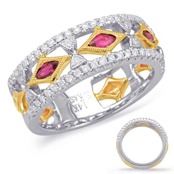 Yellow & White Gold Ruby & Diamond Ring - C5811-RYW