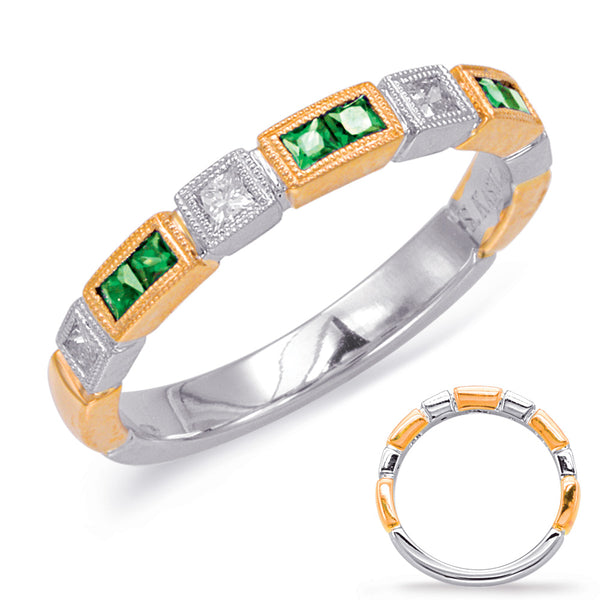 Rose & White Gold Emerald & Diamond Ring - C5812-ERW