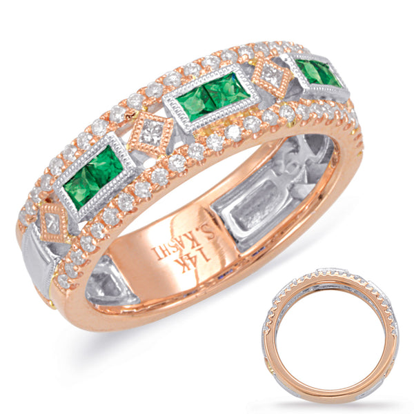 Rose & White Gold Emerald & Diamond Ring - C5813-ERW