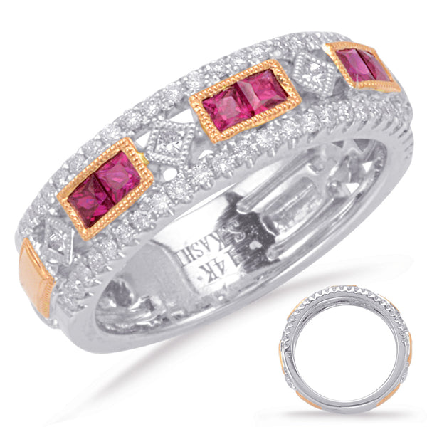 Rose & White Gold Ruby & Diamond Ring - C5813-RRW