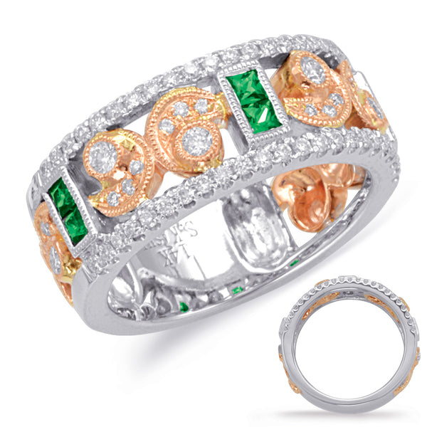 Rose & White Gold Emerald & Diamond Ring - C5814-ERW